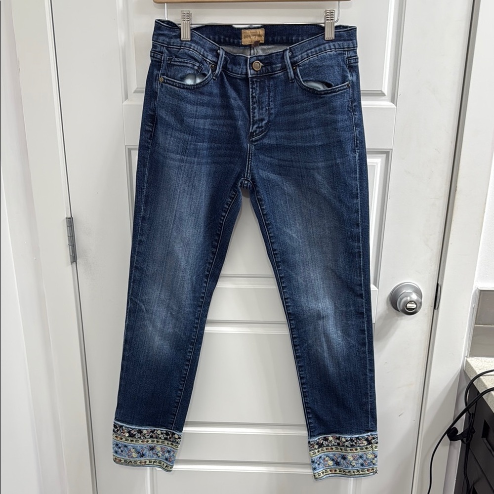 Driftwood Jeans Chloe Crop Size 27 Mid Rise Embroidered